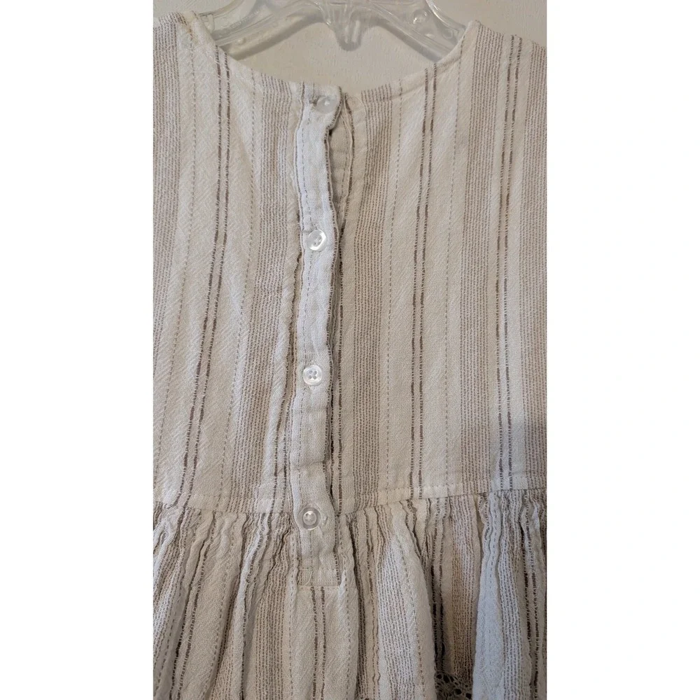 Chelsea &‎ Violet Girls Striped Tiered Dress Cream Tan Lace Cotton Linen Size 6